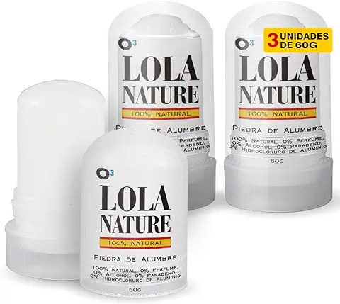 O³ Piedra de Alumbre Desodorante - 3 Unidades de 60g -100% Natural - Sin Aluminio - sin Parabenos - Desodorante Natural Hombre y Mujer  