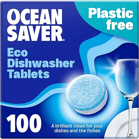 OceanSaver Pastillas Ecológicas para Lavavajillas, Paquete de 100 Unidades, no Tóxicas y sin Plástico para una Limpieza Sostenible, sal y Enjuague para Lavavajillas a base de Plantas todo en uno para  