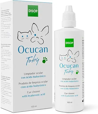 Ocucan Limpiador Ocular con Ácido Hialurónico para Perros y Gatos. Limpia e Hidrata los Ojos y Elimina Legañas o Suciedad y Previene Manchas Debajo de los Ojos (100 ml)  