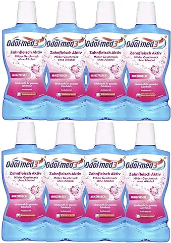 Odol-med 3 Encías Activas Enjuague Bucal Antibacteriano 500ml, Envase de 8  