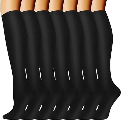 Odtmger Calcetines de Compresión (7 Pares) para Mujeres y Hombres Circulación 20-30 mmhg El Calcetín alto Hasta la Rodilla es el Mejor Apoyo para Atletismo Correr, Ciclismo  