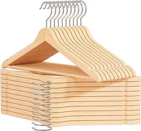 OGIVO Perchas Madera Unidades - Made in EU - Perchero de Madera para tu Armario - Gancho Giratorio 360° - Cortes Alrededor de los Hombros - Perchas Ropa (20, Natural)  
