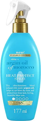 OGX - Argan Oil of Morocco Heat Protect Spray (177 ml), Protector Térmico del Cabello en Spray, Tratamiento Hidratante Antiencrespamiento para el pelo  
