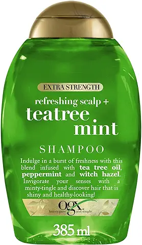 OGX Champú de Árbol del Té y Menta, Libre de Parabenos y Sulfatos, para pelo fino y/o Graso, Hidrata y Limpia a Profundidad, 385ml  