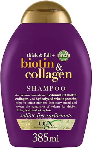 OGX, Champú Sin Sulfatos ni Parabenos, Con Biotina y Colágeno, Para pelo fino y Delgado, Favorece el Crecimiento de un pelo más Lleno y Grueso, 385ml  