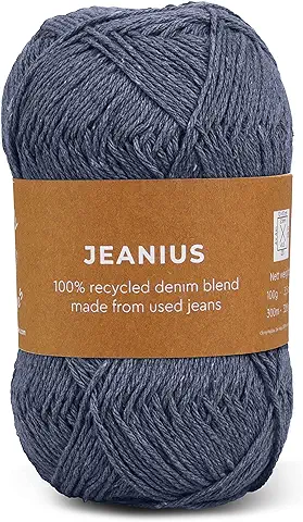 Oh my Pebbles - Jeanius 100% Reciclado de hilo de Tejer y Ganchillo en Mezcla de Algodón Denim Hecho de Residuos Textiles Posconsumo en Color Dark Indigo  