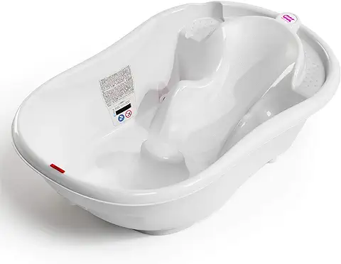 OKBABY N38086806X Onda Evolution - Cómoda Bañera Antideslizante para el Baño del Bebé, para Bebés de 0 a 12 Meses, Blanco  