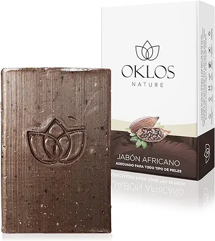 Oklos - Jabón Negro Africano -100% Natural - Facial y Corporal - Todo Tipo de Pieles - Manteca de Karité y Cacao - Nutre e Hidrata – 100g  