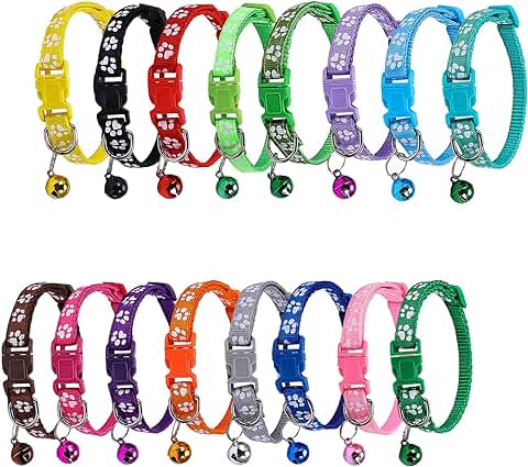 OMIGA 16 Piezas Collar de Gato Collares para Gatos con Cascabel Seguro de Liberación Collar Gato Ajustable Anti-Asfixia para Gatito Cachorro  