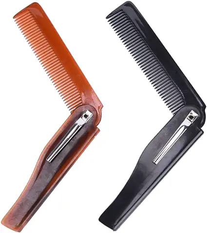 OMIGA 2 Piezas Peine Plástica Plegable Peine de Bolsillo Plegable Peines de Bigote para Peinado de Pelo Bigote Barba 2 Colores (Marrones/Negros)  