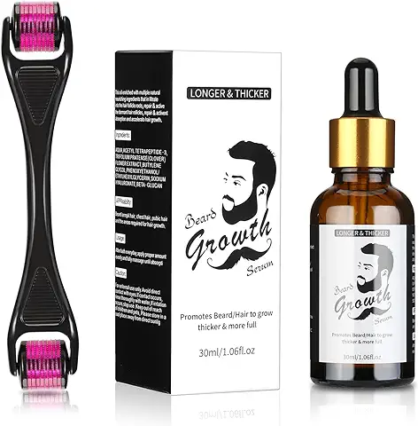 ONDIAN Rodillo de Crecimiento de Barba, Dermaroller 1 Paquetes (0,25/0,5 mm), Aceite de Suero para Crecimiento Barba, Kit Cuidado Barba Estimular Crecimiento De Vello Facial Perfecto  
