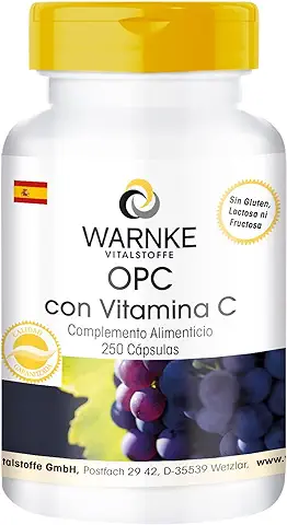 OPC con Vitamina C – 60mg de OPC de 200mg de Extracto de piel de uva – Vegano – 250 Cápsulas | Warnke Vitalstoffe  