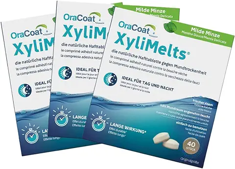 OraCoat XyliMelts - 120 Pastillas Adhesivas para la Sequedad de boca - Discreto - Uso en el Sueño - VEGAN - Menta Suave  