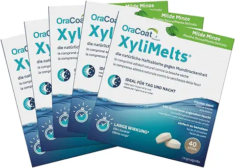OraCoat XyliMelts - 200 Pastillas Adhesivas Contra la Sequedad de boca - Discreto - Se Puede Utilizar Durante el Sueño - VEGAN [menta Suave]  