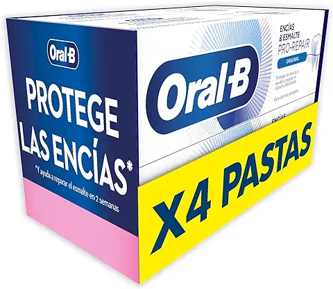 Oral-B Pasta de Dientes, Encías y Esmalte Pro-Repair, Blanqueante (Pack de 4 x 100ml), Protege las Encías y los Dientes Sensibles  