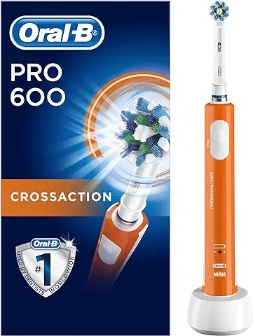 Oral-B PRO 600 CrossAction Cepillo de Dientes Eléctrico con Mango Recargable, Tecnología Braun y 1 Cabezal de Recambio - Naranja  