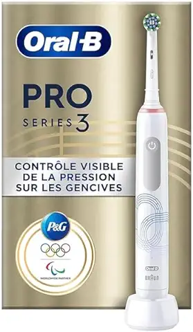 Oral-B Pro Series 3 Cepillo de Dientes Eléctrico con Mango Recargable y 2 Cabezales, Diseñado por Braun, Regalos Originales para Mujer y Hombre - Blanco  