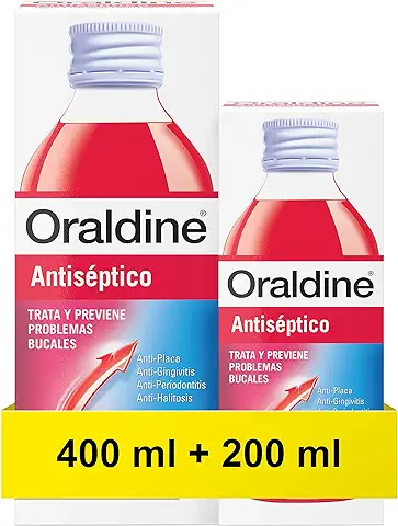 Oraldine, Colutorio De Uso Diario Líquido, Antiséptico y Antifúngico, Previene Gingivitis y Aftas, Pack de 400 ml y 200 ml  