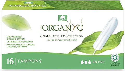 Organyc, Tampones de Algodón Certificado 100% Biológico para Sangrado Abundante - 1 Paquete x 16 Unidades  
