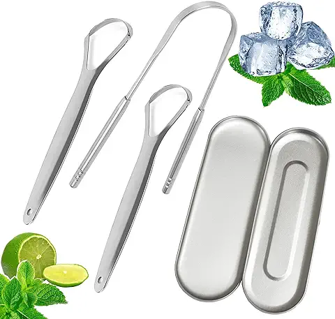 Oruiiju - Juego de 3 Raspadores de Lenguas de Acero Inoxidable, Cepillo de Lengua para la Limpieza de la boca (enviar caja de Almacenamiento)  
