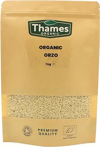 Orzo Orgánico (Risoni), Certificado Orgánico, sin OMG, Vegano, sin Aditivos, sin Conservantes, Bolsa Resellable por Thames Organic 1 kg  