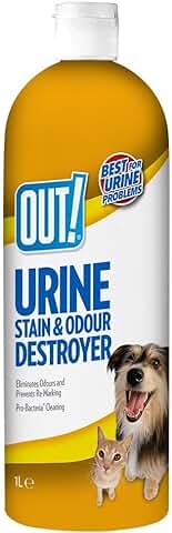 OUT! Destructor de Manchas y Olores de Orina para Mascotas | Limpiador Enzimático Pro-Bacterias - 1 Litro  