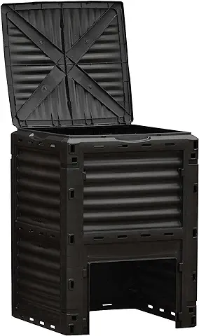 Outsunny Compostador Capacidad de 300L Compostera Orgánica para Producción Abono de Jardín Exterior con 48 Respiraderos 60,5x60,5x81,5 cm Negro  