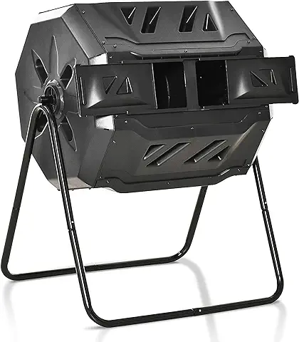 Outsunny Compostador de Tambor Giratorio Contenedor de Compostaje de Doble Cámara con Capacidad 160 Litros y Ventilación Marco de Acero para Residuos Orgánicos de Jardín 71x64x96cm Negro  