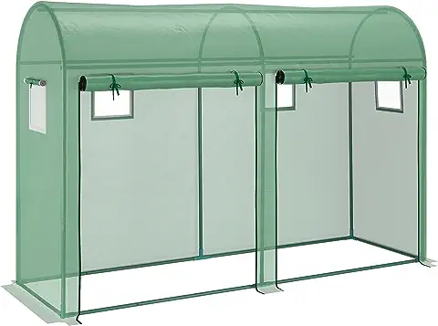 Outsunny Invernadero 300x100x200 cm Caseta de Jardín Invernadero con 4 Ventanas y 2 Puertas para Cultivos Plantas Flores de PE y Acero Verde  