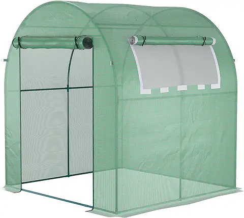 Outsunny Invernadero de Jardín 180x180x200 cm Invernadero de Túnel Pequeño con Puerta Enrollable y Ventana de Malla para Cultivar Plantas Flores Verde  