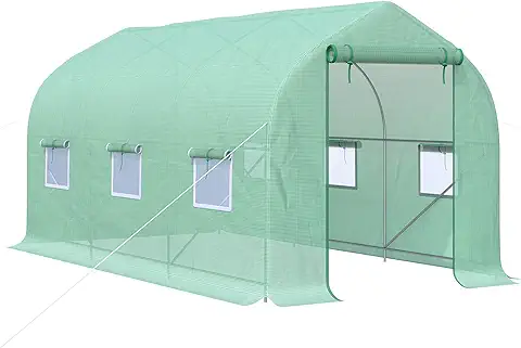 Outsunny Invernadero de Jardín 400x200x200 cm Tipo Túnel con 6 Ventanas Transpirables y Puerta Enrollable con Cremallera Huerto para Cultivo Plantas Verduras Verde  