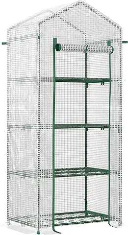 Outsunny Invernadero de Jardín con 4 Estantes y Cubierta de PE Tipo Caseta de Tubo Acero Vivero Casero para Cultivo de Plantas Flores Macetas 70x50x160 cm Blanco  