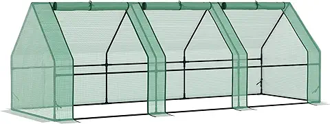 Outsunny Invernadero de Jardín Terraza 270x90x90 cm Tipo Caseta Tubo de Acero Vivero Casero con 3 Ventanas para Cultivo Plantas Flores Tomates Verde  