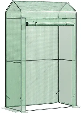 Outsunny Invernadero de Jardín Vivero Casero con Puerta Enrollable Cubierta de PE y Marco de Metal para Cultivos Plantas Tomates Terraza Patio Exterior 100x51x170 cm Verde  