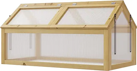 Outsunny Invernadero de Madera con Paneles de Policarbonato Huerto Urbano de Jardín Vivero Casero con 4 Ventanas Abatibles para Cultivo Plantas Flores Terraza Exterior 90x48x49,5 cm Transparente  
