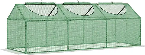 Outsunny Invernadero de Terraza 180x60x60 cm Caseta de Jardín Acero con 3 Ventanas Enrollables Vivero Casero para Cultivo de Plantas Verduras Flores Verde  