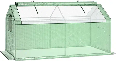 Outsunny Invernadero de Terraza 180x92x92 cm Caseta de Jardín con 2 Ventanas Enrollables de Doble Capa y Marco de Metal Vivero Casero para Cultivo Plantas Flores Verde  