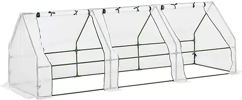 Outsunny Invernadero de Terraza Jardín 270x90x90 cm Tipo Caseta de Acero con 3 Ventanas Enrollables Vivero Casero para Cultivo de Plantas Verduras Flores Blanco  