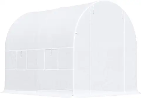 Outsunny Invernadero de Túnel 245x200x200 cm Invernadero de Jardín con Puertas y 4 Ventanas Enrollables Cubierta de PE 140 G/m² y Marco de Metal para Cultivo Plantas Verduras Blanco  