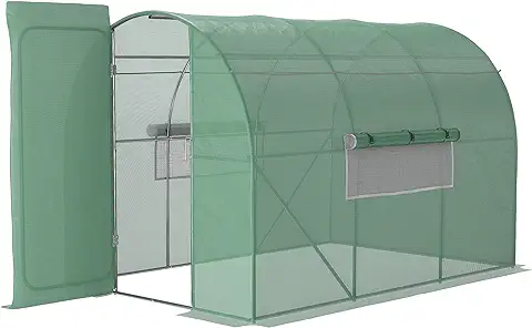 Outsunny Invernadero de Túnel 3x2x2 m con Puerta y Ventanas Función de Drenaje Invernadero de Jardín Grande con Cubierta de PE 140 G/㎡ y Metal Galvanizado para Cultivos Plantas Verduras Verde  
