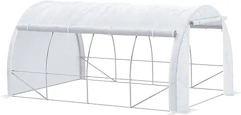 Outsunny Invernadero de Túnel de Jardín 4x3x2 m con Puerta y 8 Ventanas Enrollables de Polietileno 140 G/m² y Acero Galvanizado para Cultivos Plantas Flores Blanco  