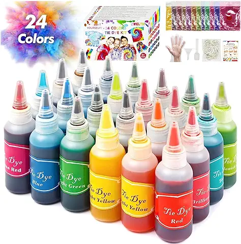 Owelth 24 Colores Tie Dye Kit, Tinte Ropa Pinturas Textiles para Ropa Permanentes para Camisa, Shirts, Hoodie, Tinte de Ropa Actividades de Grupo Creativos, Regalo de Bricolaje para Niños Mujeres  