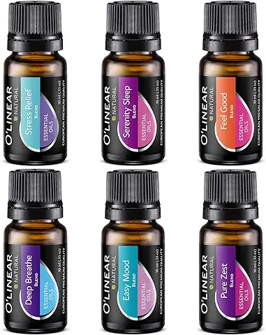 O'Linear Top 6 Mezclas de Aceites Esenciales – Difusor de Aromaterapia Mezcla Aceites para Dormir, Estado de ánimo, Respiración, Tentación, Sentirse Bien, Alivio del Estrés  