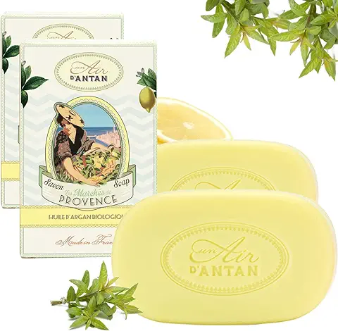 Pack 2x100 g: Jabones Franceses Verbena Provenzal/Un Air D’Antan® / Formula Hidratante/Bergamota, Limó/Piel Sensible/Aceite de Argan y Manteca de Karite Organico/Jabones De Manos  