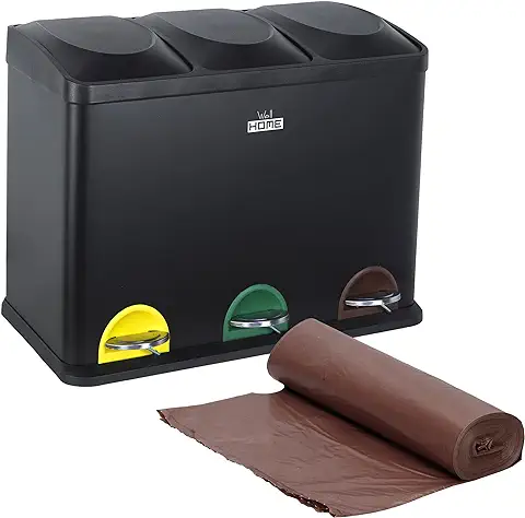 Pack de Cubo de Reciclaje Ecológico 45 Litros de 3 Compartimentos CON Rollo de 20 Bolsas de Basura de 20 Litros, Reciclaje de Basura / Cubos de Recicl  