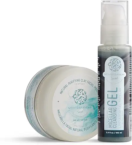Pack Rutina Facial Limpieza Profunda Mascarilla Facial y Jabón Facial Antioxidante Tratamiento Acne, Granos, Control Brillos Ingredientes Organicos Naturales, 100 y 100ml por Mediterranean Spirit  