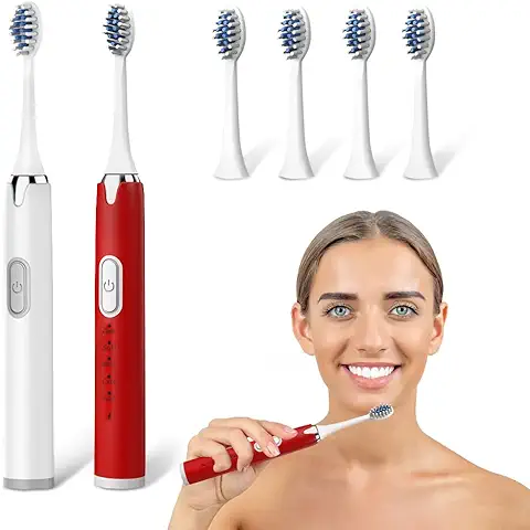 Palwin 2 Piezas Cepillo de Dientes Eléctrico, Cepillo Eléctrico, Cepillo de Dientes, Cepillo Suave para Adultos con 5 Modos y 4 Cabezales Set de Limpieza Dental  