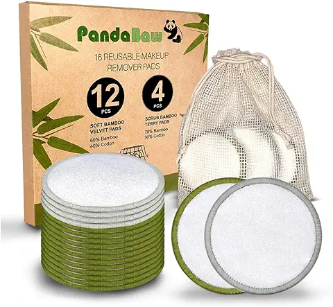 PandaBaw® Discos Desmaquillantes Reutilizables [+ 4 PEELING PADS] - 2 Tipos De Algodones Desmaquillantes Reutilizables - 16x Discos Desmaquillantes Algodon y Bambú Para Una Agradable Limpieza Facial  