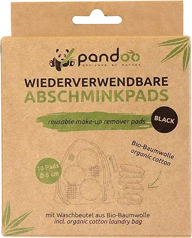 Pandoo Almohadillas de Algodón Orgánico Reutilizables y Lavables, de Color Negro, Almohadillas Desmaquillantes de Algodón Orgánico, Almohadillas Desmaquillantes Ecológicas, 10 Unidades  