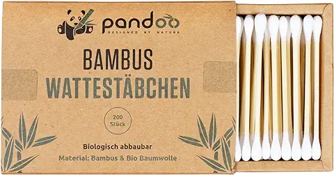 Pandoo Hisopos de Algodón y Bambú Biodegradables de Cultivo Orgánico | Bastoncillo Ecológico y Versátil | Aplicadores Sostenibles y Compostables | Resistencia al Agua | 4 Cajas de 200 (800) - 7.5 cm  
